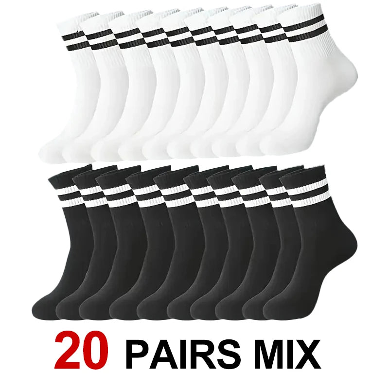 10/20 Pairs Neutral Solid Color Round Neck Socks Spring Summer Sweat Absorbing Breathable Comfortable All-season Sports Socks