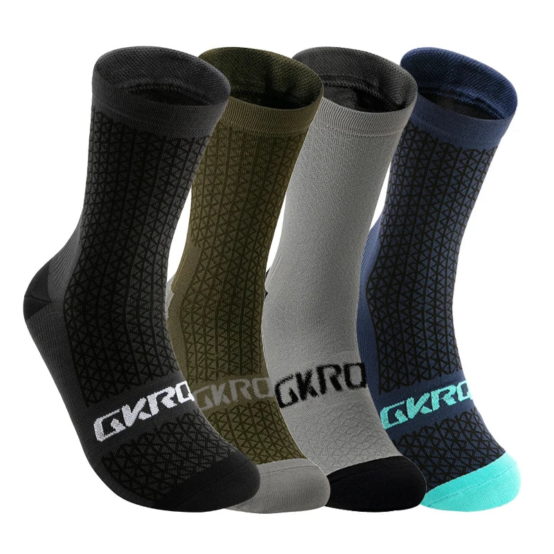 GKRQ 4pairs 2023 New Cycling Socks Bike Nurse Compression Road Bike Running Mtb Knee-high White Sports Funny Brand Black