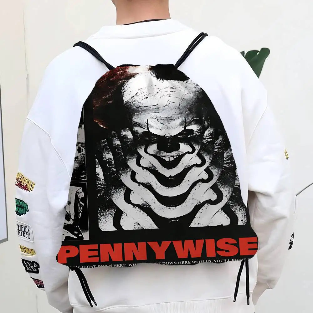 Horror Film I-It P-Pennywise Clown Drawstring Bags Sports Backpack Gym Sackpack Water Resistant String Bag For Cycling