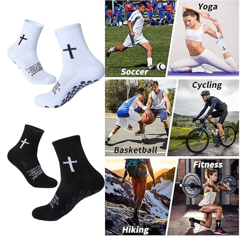 4 Pairs Christian Socks Prayer Socks Jesus Socks, Cross Grip Soccer Socks - Anti-Slip Grips Sports Sock with Bible