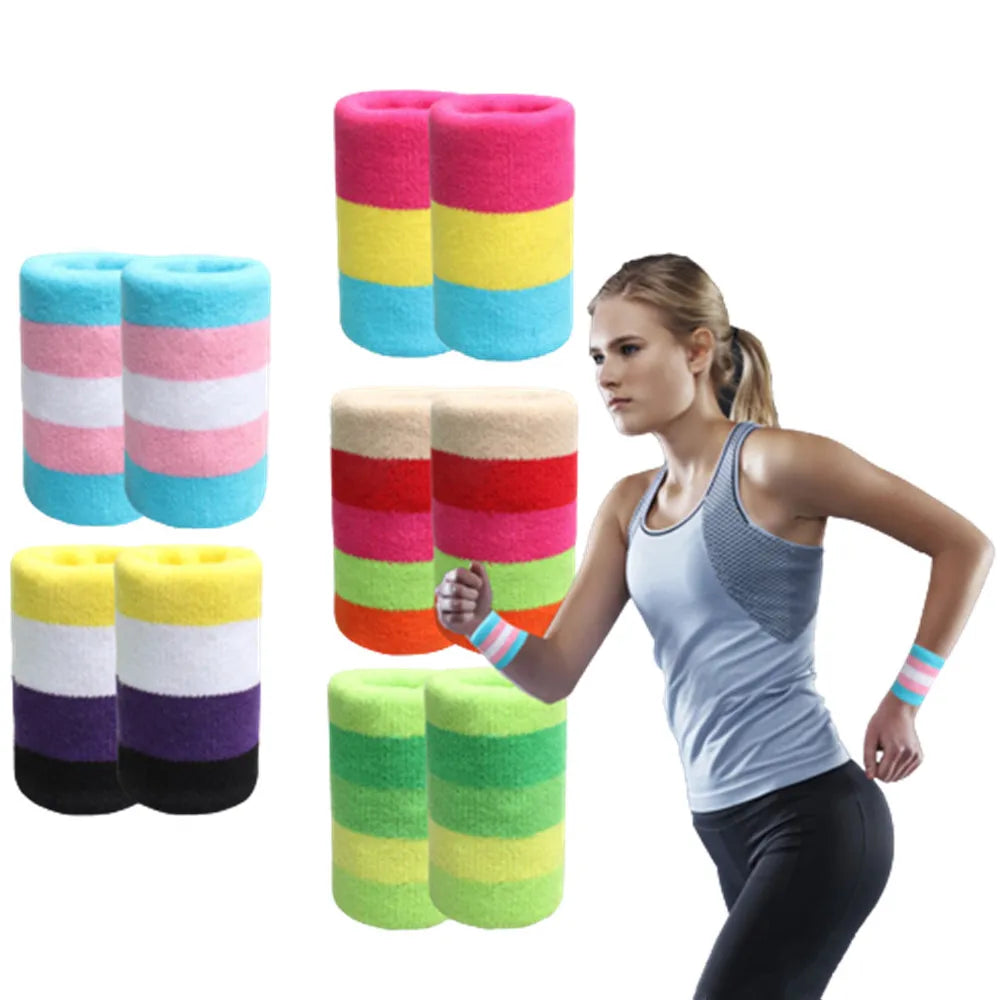 1pc Wristband Colorful Striped Cotton Sports Sweatband Wrist Support Men Women Gym Fitness Running Tennis Wrist Brace Protector
