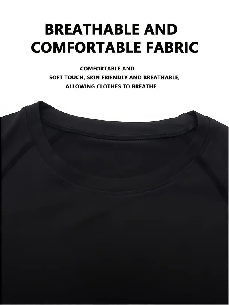 Men's brand print compression shirt Long Sleeve Quick Dry Gym Workout Running Cycling Athletic Base Layer Sports Tight Top-J53