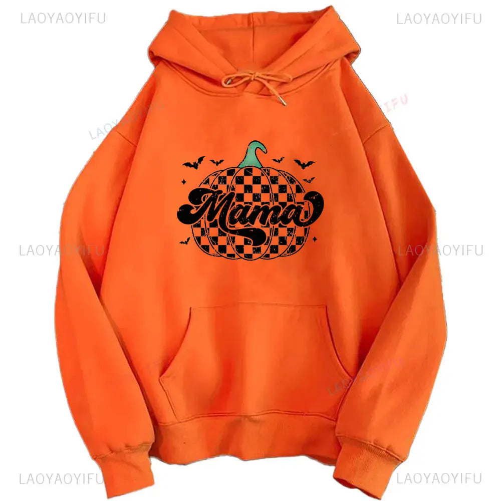 2024 Halloween Orange Hoodie Kawaii Halloween Pumpkin bowknot Women's Hoodie Harajuku Halloween Print Autumn Warm Unisex Hoodie