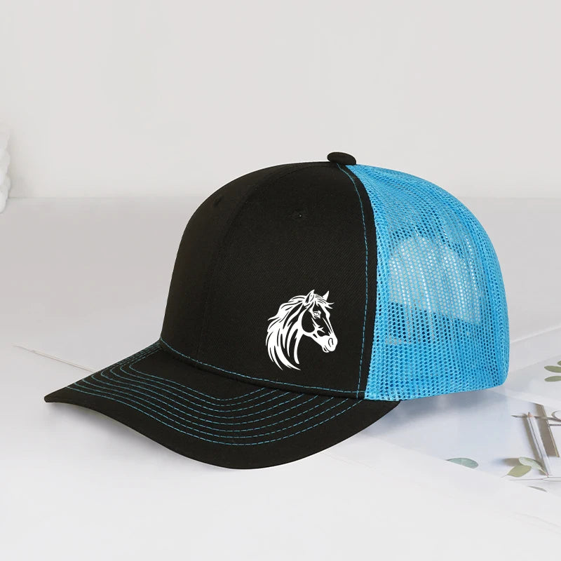 Western Horse Head Print Trucker Cap Adjustable Unisex Cowboy Riding Mesh Sun Hat