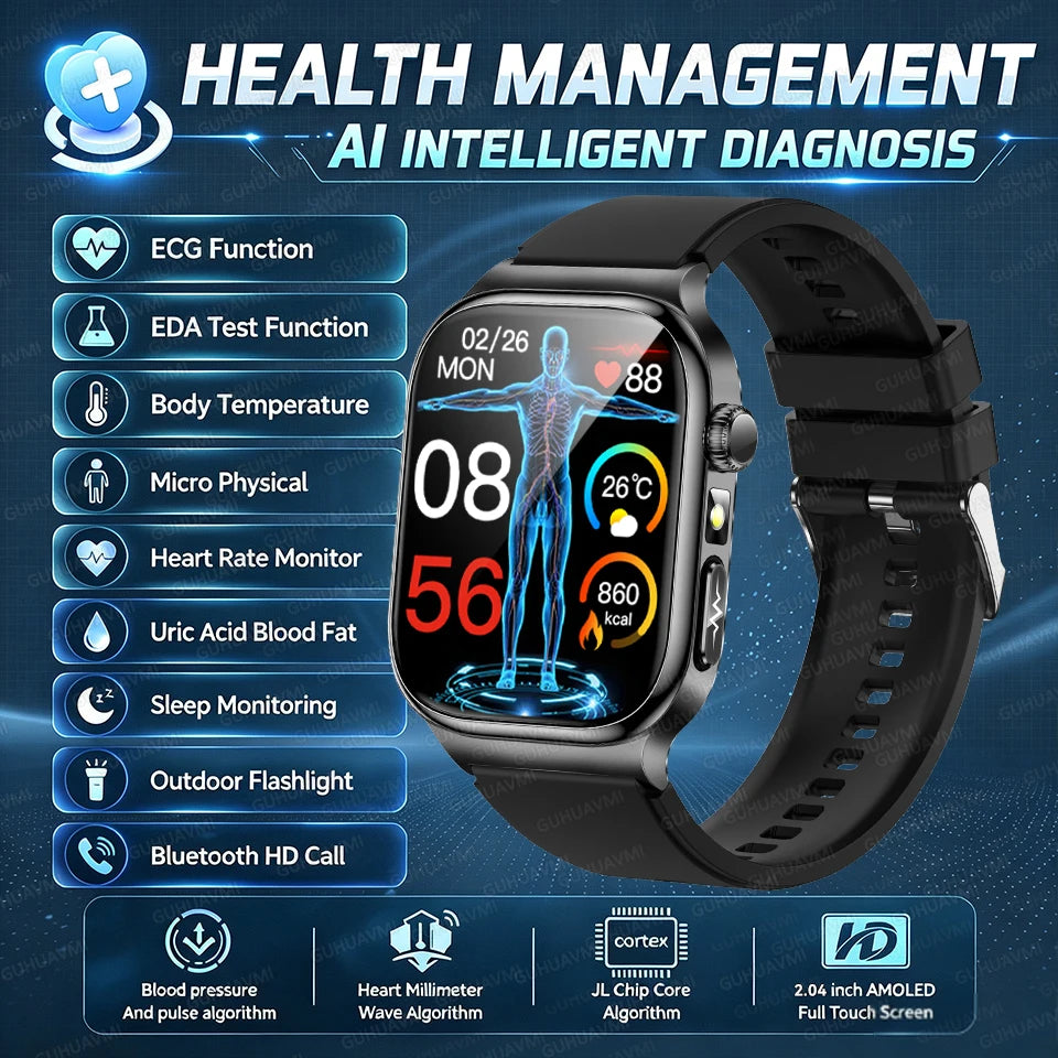 2026 New Hospital Level Health Smart Watch Body Fat ECG Blood oxygen BP Health AMOLED Screen HD Call Sport Smart Watches For Man