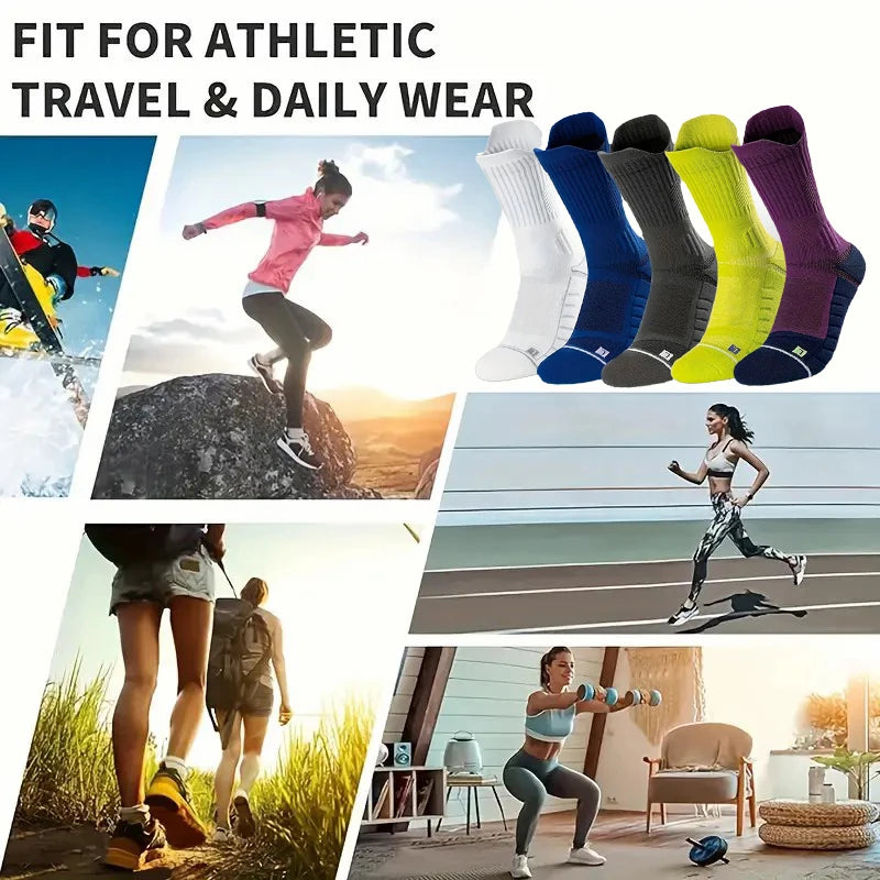 1/5 Pair Men Towel Bottom Basketball Sports Socks Anti Odor Sweat Absorbing Cushioning Shock Absorption All Season Running Socks