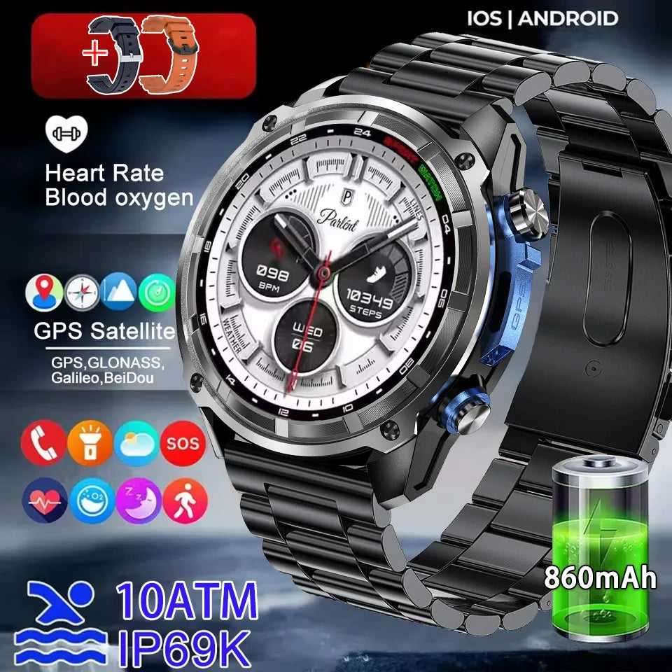New Six Satellite GPS Precise Positioning Offline Map Smartwatch 10ATM 4GB Memory Flashlight SpO2 170+Sports Tracker Call Watch