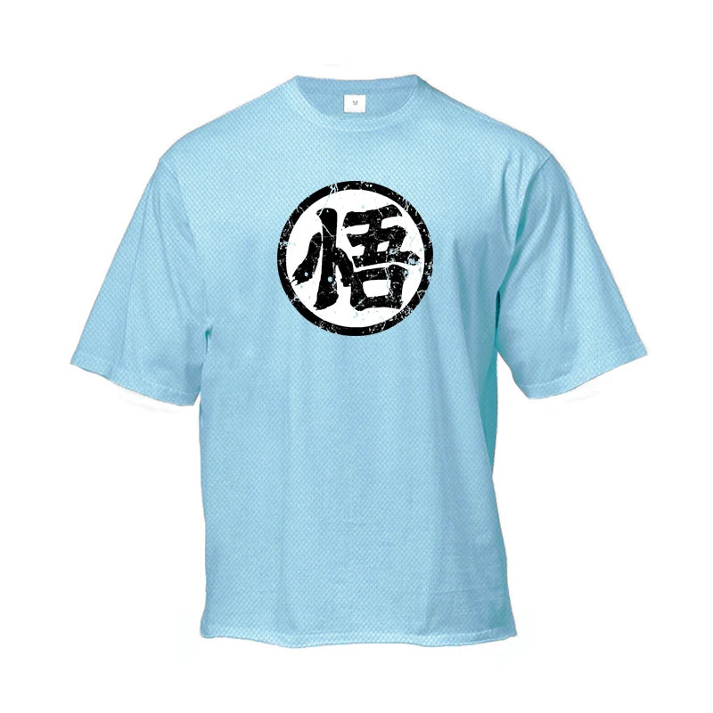 Japanese Anime Logo Wu Font Funny Printing Mens Loose Running T-shirt Summer Quick Dry Mesh Half Sleeve Gym Fitness Clothing