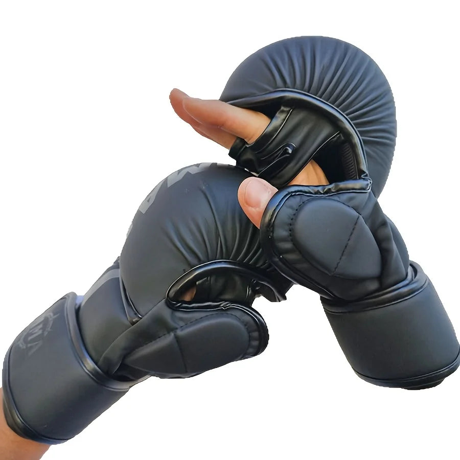 Professional MMA Boxing Gloves for Men & Women - Half-Finger Thick Durable Design with Adjustable Wrist Straps for UFC Training