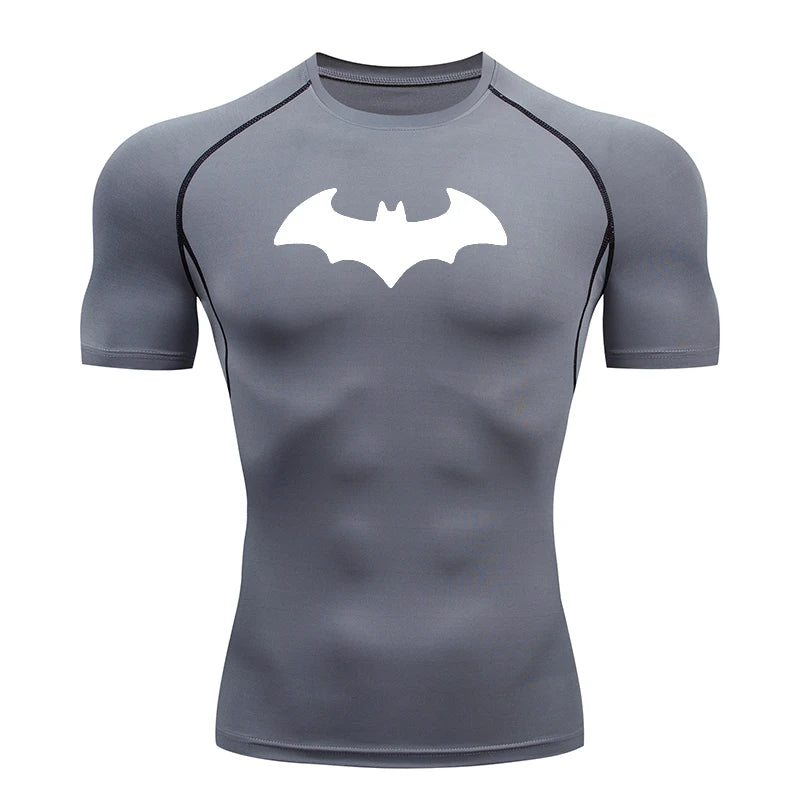 Bat Printed Men's Tight T-Shirt Running Compression T Shirt Gym Fitness Jogging Short Sleeve Male Casual Tops