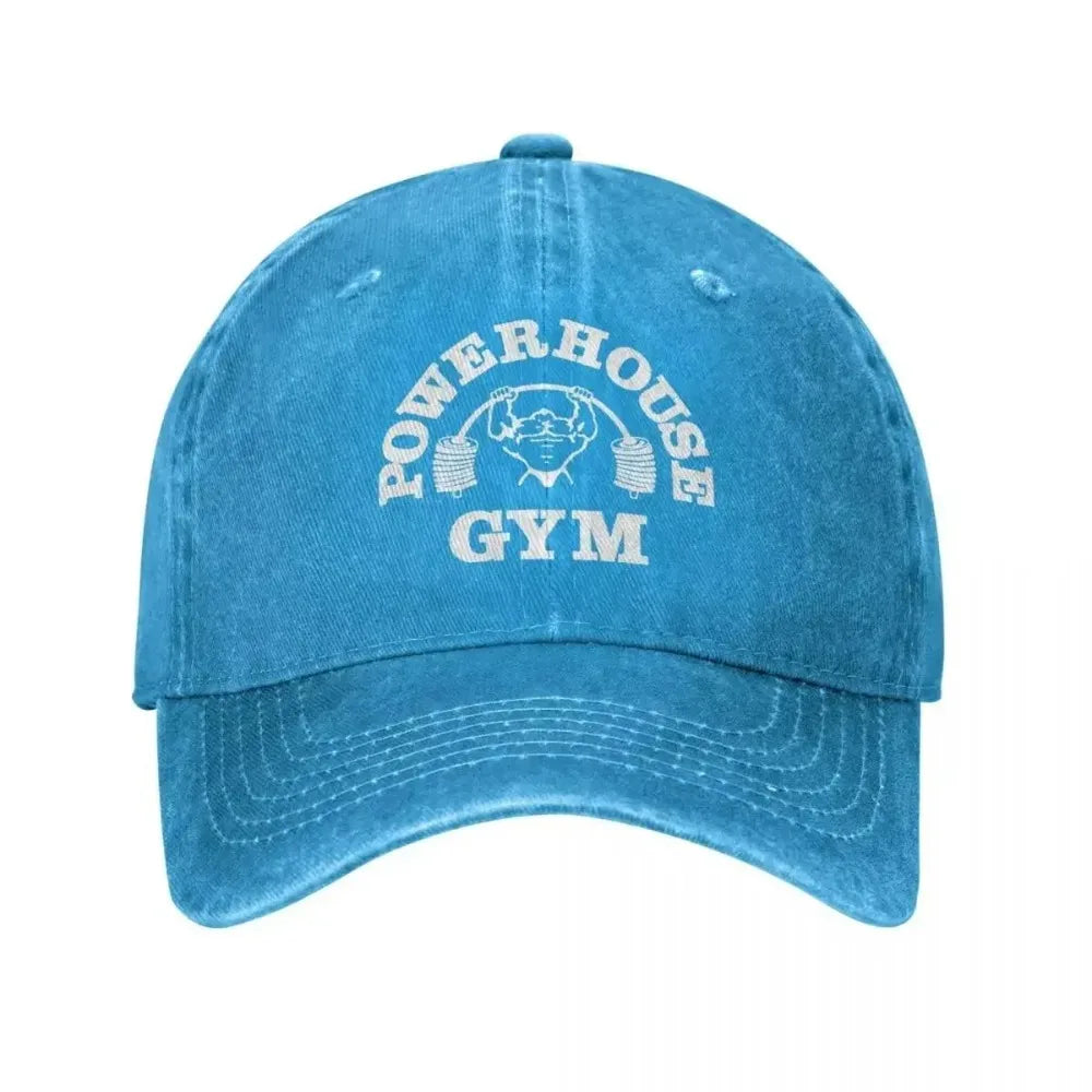 2025 Classic Denim Powerhouse Gym Baseball Caps for Men Women Summer Adjustable Baseball Hat Funny Sun Protection