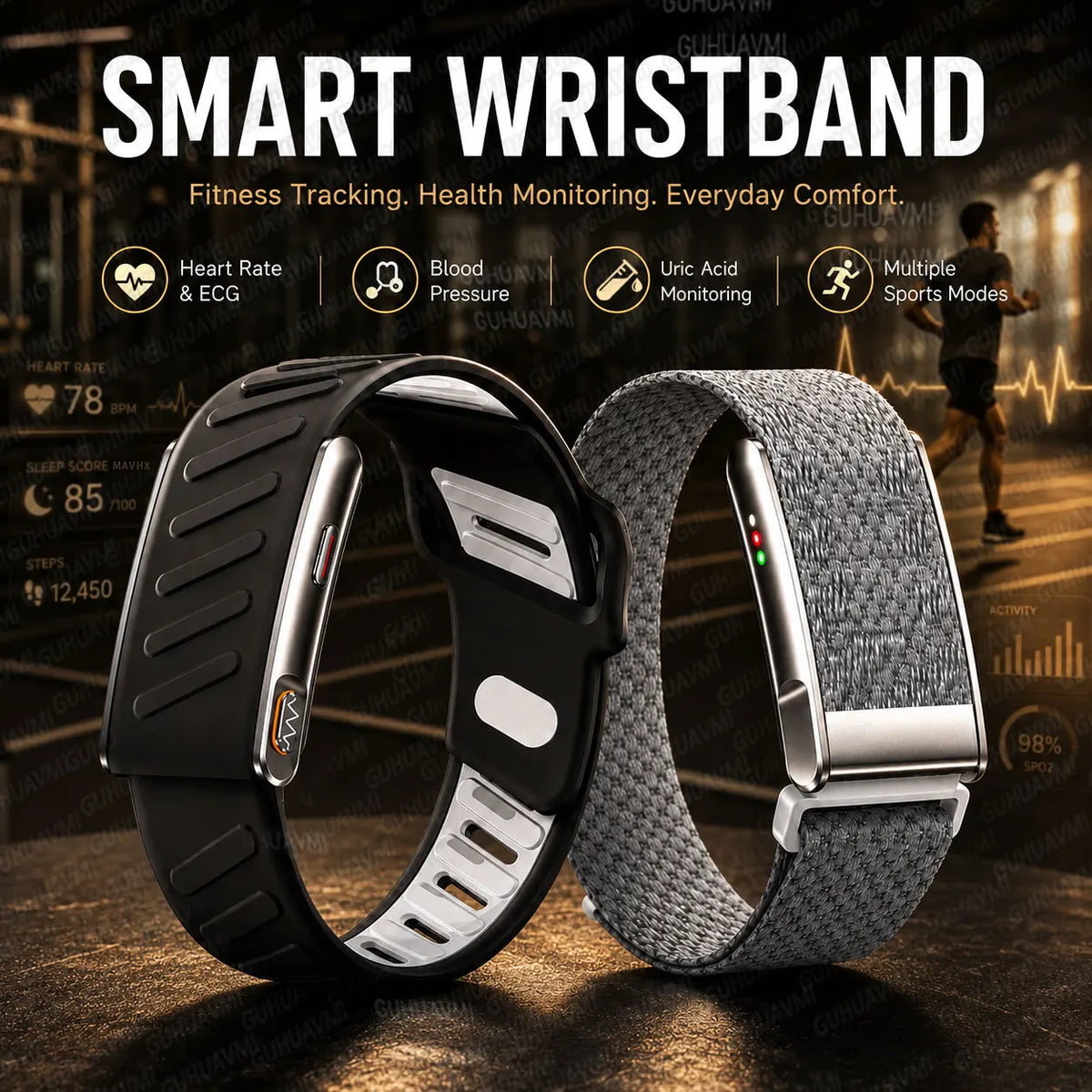2026 Global Version Smart Wristband AI-Health Screenless Bracelet Blood Pressure ECG Uric Acid Waterproof Sports Fitness Tracker