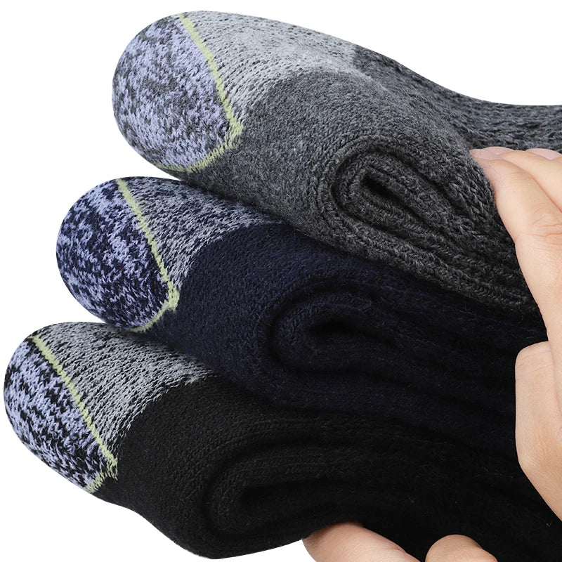 3Pairs Men's Thermal Work Crew Socks Winter Thick Terry Knit Mid-Calf Sock Breathable Comfort Fit for Daily Wear & Outdoor Sport