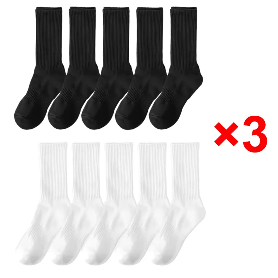 10/20/30Pairs Pure Cotton Men's High Socks Classic Black White Breathable Sweat-Absorbent Warm Elastic Sports Socks