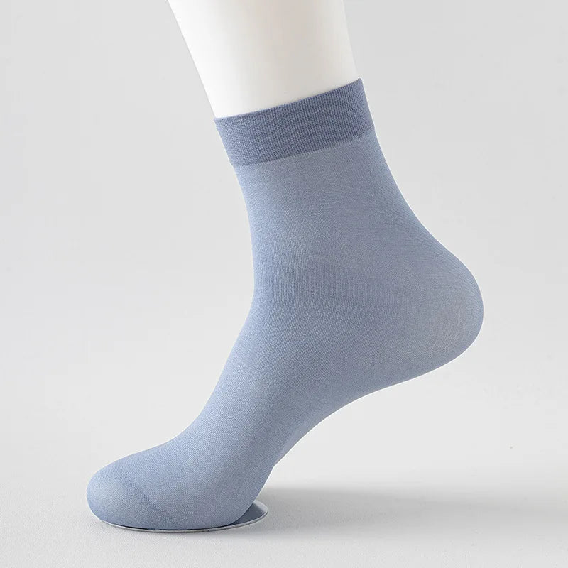 2026 New Spring Summer 10 Pairs Men's Business Casual Ice Silk Mid-Calf Socks Breathable Sweat Absorbing Ultra Thin Work Socks