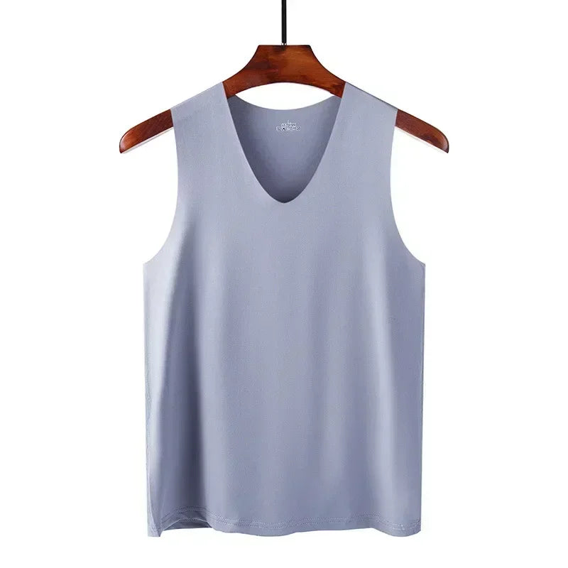 Ice Silk T-shirt Vest Men's Sports Fitness Sleeveless Undershirts Underwears Traceless Summer Slim Fit Breathable Singlet M-5XL