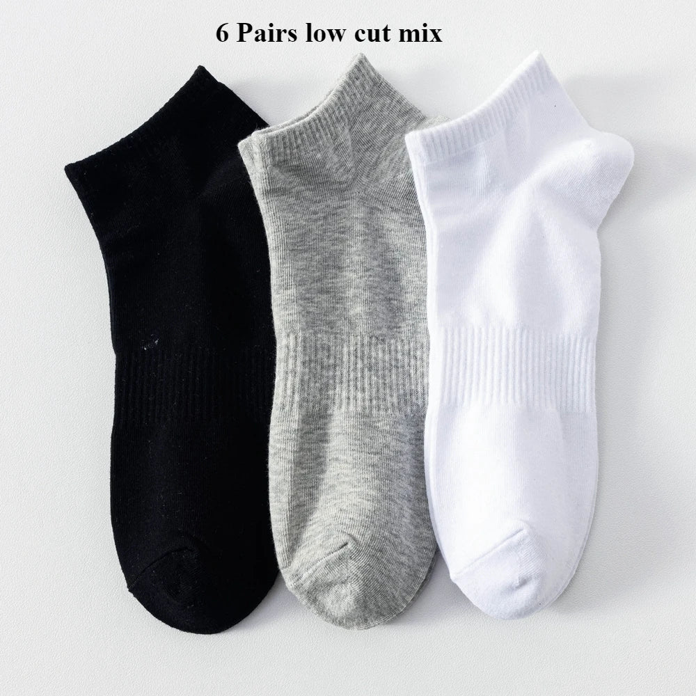 6 Pairs Plus Size EUR45-50 Men Socks High Quality Cotton Ankle Socks Black White Grey Crew Socks Sports