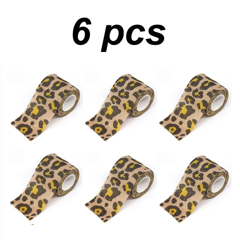 1/2/6 pcs Animal Printed Self Adhesive Tattoo Elastic Bandage 4.5m Sports Wrap Tape for Finger Joint Knee First Aid Kit Pet Tape