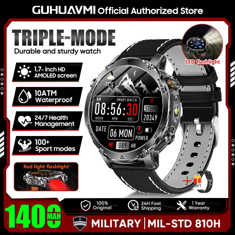 New GPS Sapphire Glass Smartwatch Business men 1.7-inch AMLED Screen Clock 1400mAh Battery 10ATM waterproof Titanium alloy Watch