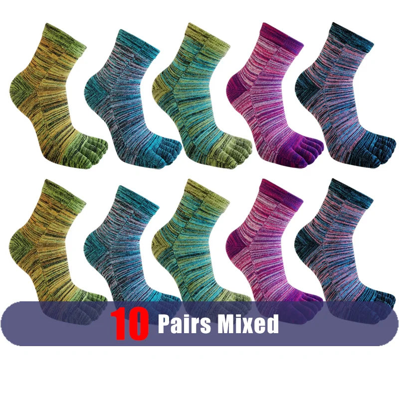 1/5 Pairs Colorful 5 Finger Socks Business Man Cotton Striped Young Casual Sweat-Absorbing Happy Party Dress Toe Short Socks