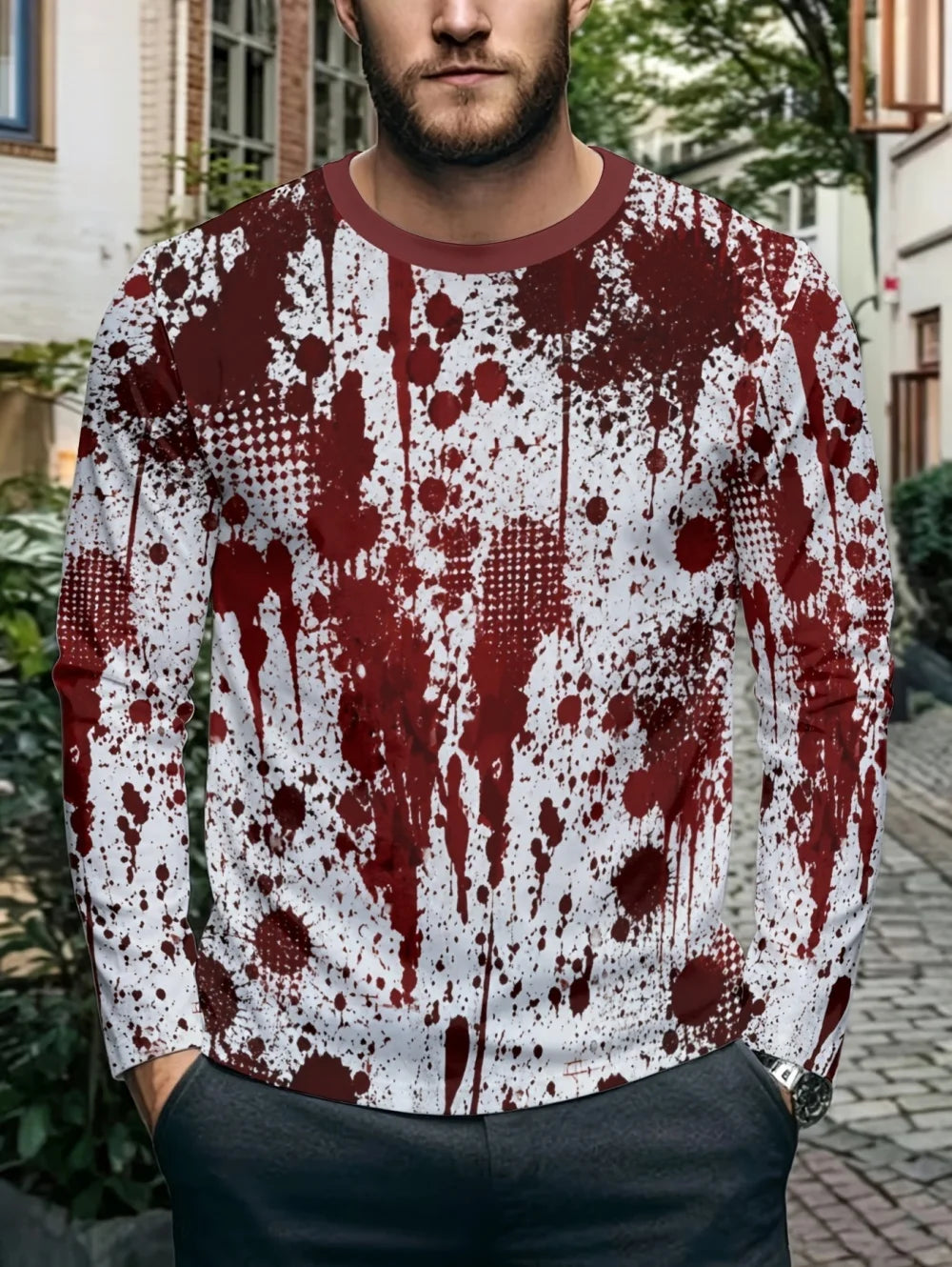 Problem Solved Bloody 3D Printed Men's T-Shirts Fashion for Men Horror Halloween Long Sleeve Tops O-Neck T-Shirt Mens Clothing