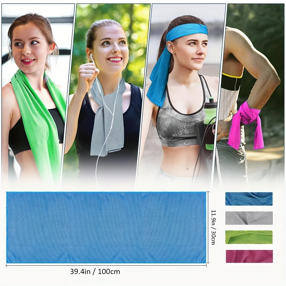 4pcs Sports Cooling Towels (100x30cm), Soft Breathable Quick Drying Towel For Outdoor, Gym, Yoga, Exercise, Fitness, Running