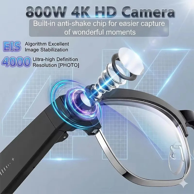 2026 New 8MP Ultra-Wide HD Camera Smart Glasses Video Record 4GB AI Photo Recognition BT Call Translation Voice Smart Glasses