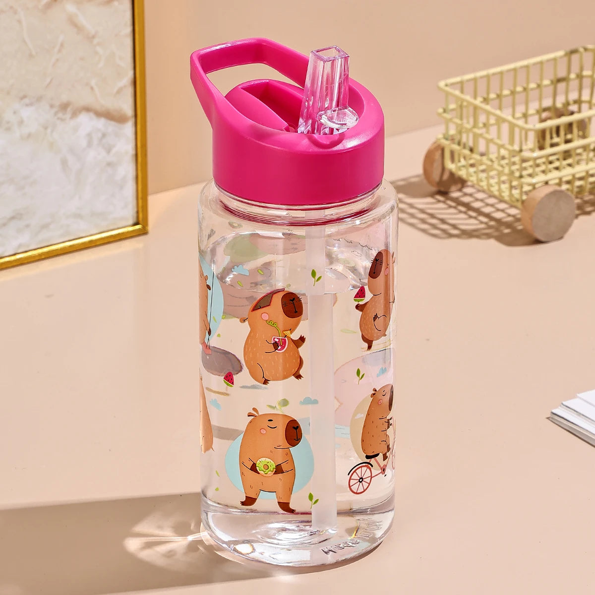 A 500ml Straw Cup, Cute and Portable Dinosaur Ice Cream Water Bottle, Outdoor Portable Cute Cup Water Bottle