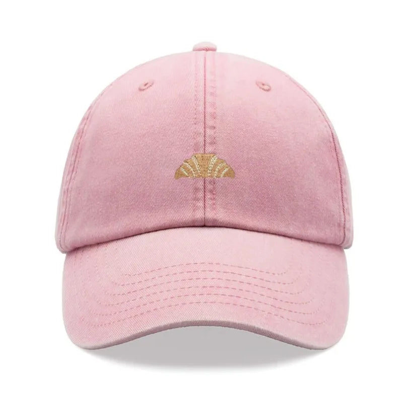 1pc Croissant Printing Retro Baseball Caps,leisure Washed Unisex Dad Hat Adjustable Faded Sports Sun Food Hiking Summer Holiday