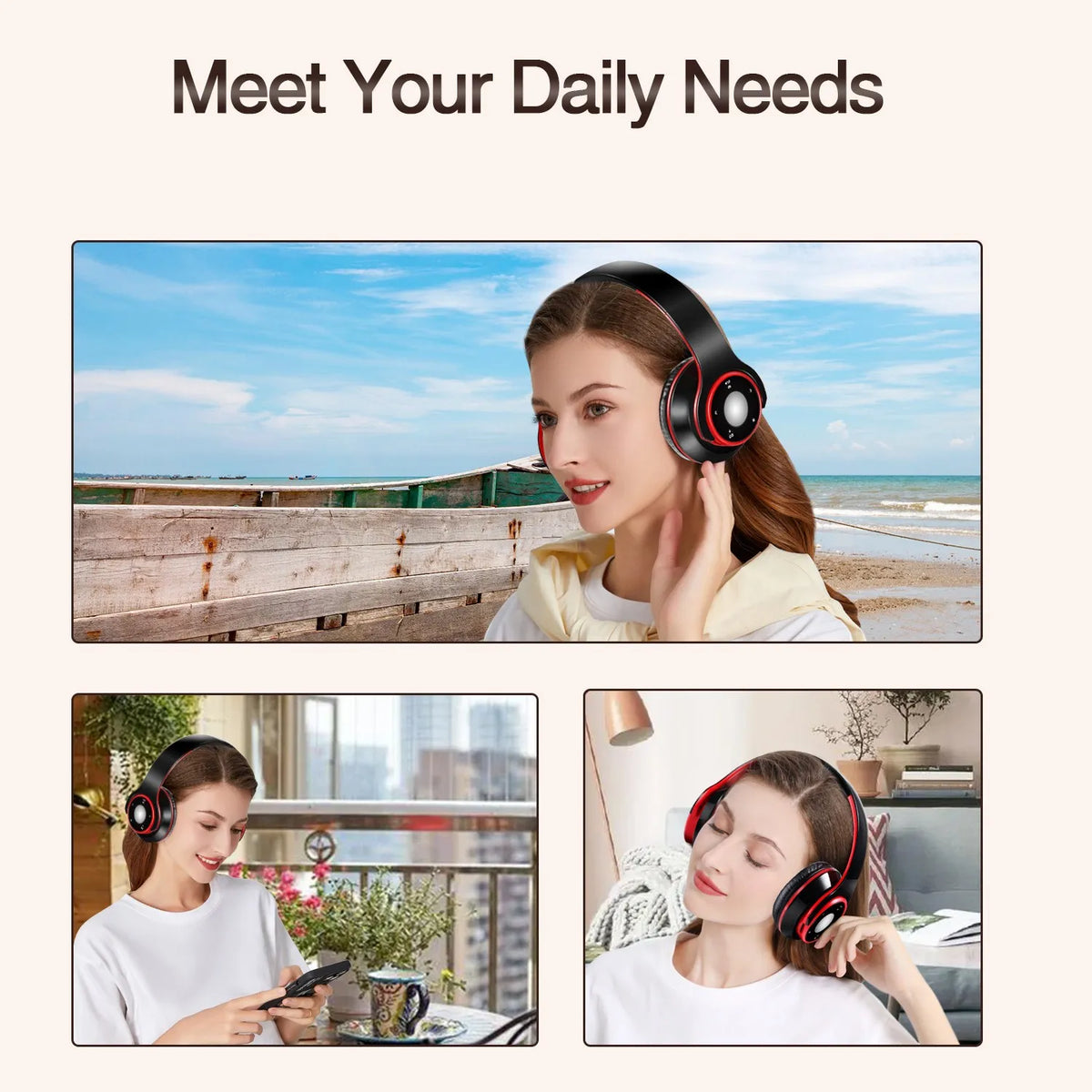 Best Colorful Earphones Wireless Bluetooth 5.3 Headsets Built-in Mp3 Player Foldable Sport Headphones Stereo Sound For Cellphone