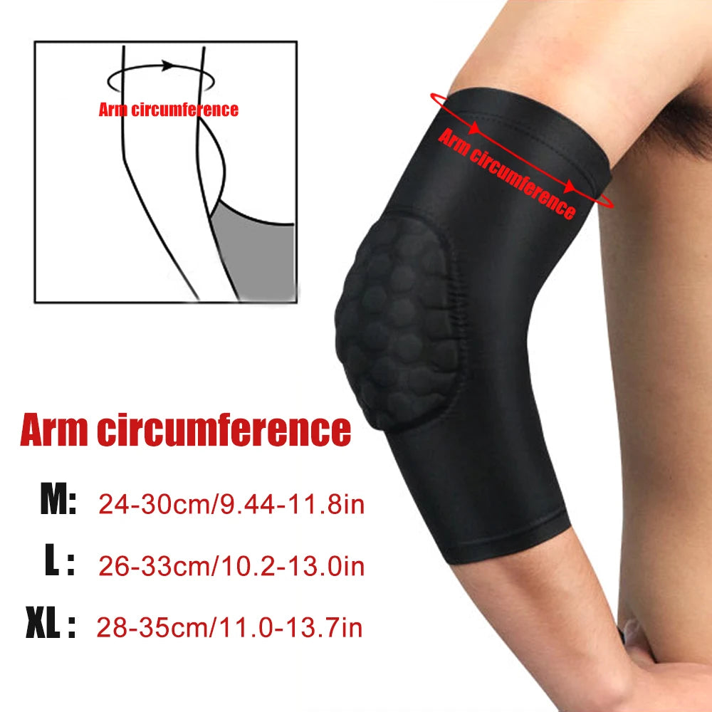 1Pcs Sports Elbow Compression Sleeve Arm Forearm Support Brace Crashproof Honeycomb Pad Cycling Running Basketball Arm Guard