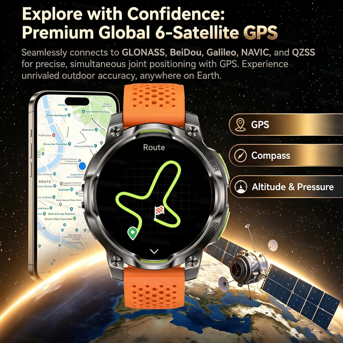 New Technology 2026 Offline Map GPS Smart Watch Men 1200mAh Battery Waterproof Compass Altimeter 100+Sports Military Smart Watch