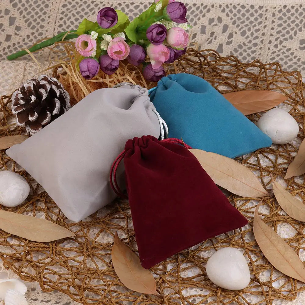 25pcs/lot Small Velvet Jewelry Bag Short Plush Multi-color For Jewelry Packing Wedding Portable Drawstring Pouch Jewelry Bag