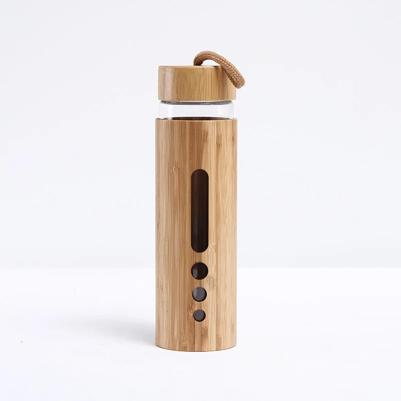 550ML Borosilicate Glass Water Bottle Bamboo Sleeve Cover Eco-Friendly Reusable Travel Drinkware Protective Tumbler Outdoor Cups
