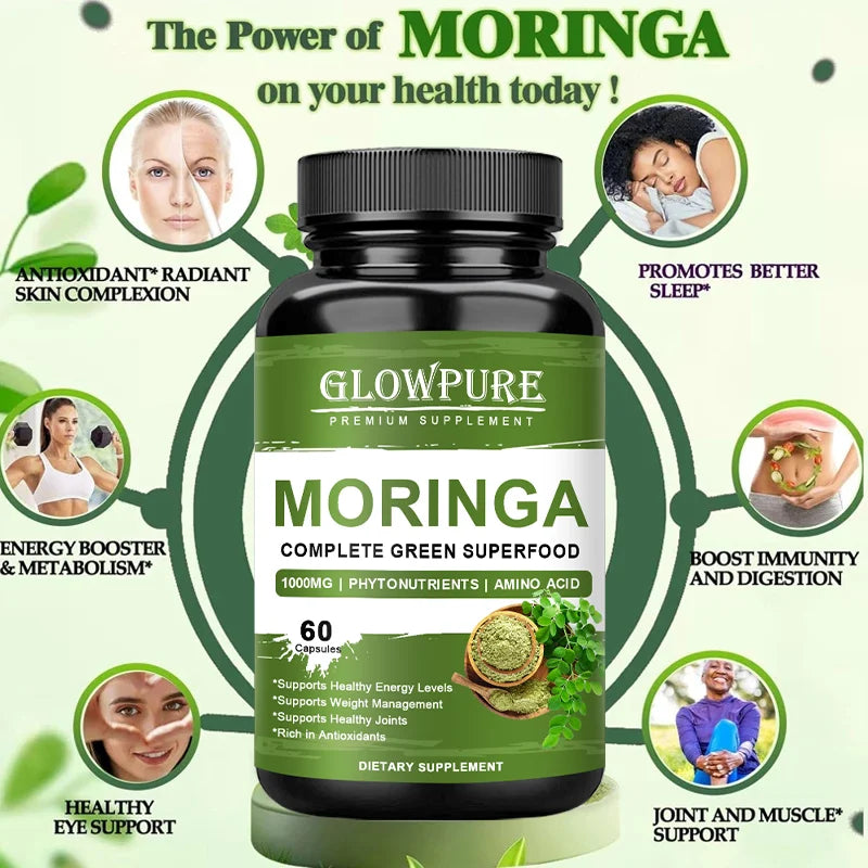 Pure Moringa Capsules - Energy, Skin, Immune & Gut Health Superfood, Rich in Antioxidants, Essential Vitamins & Amino Acids