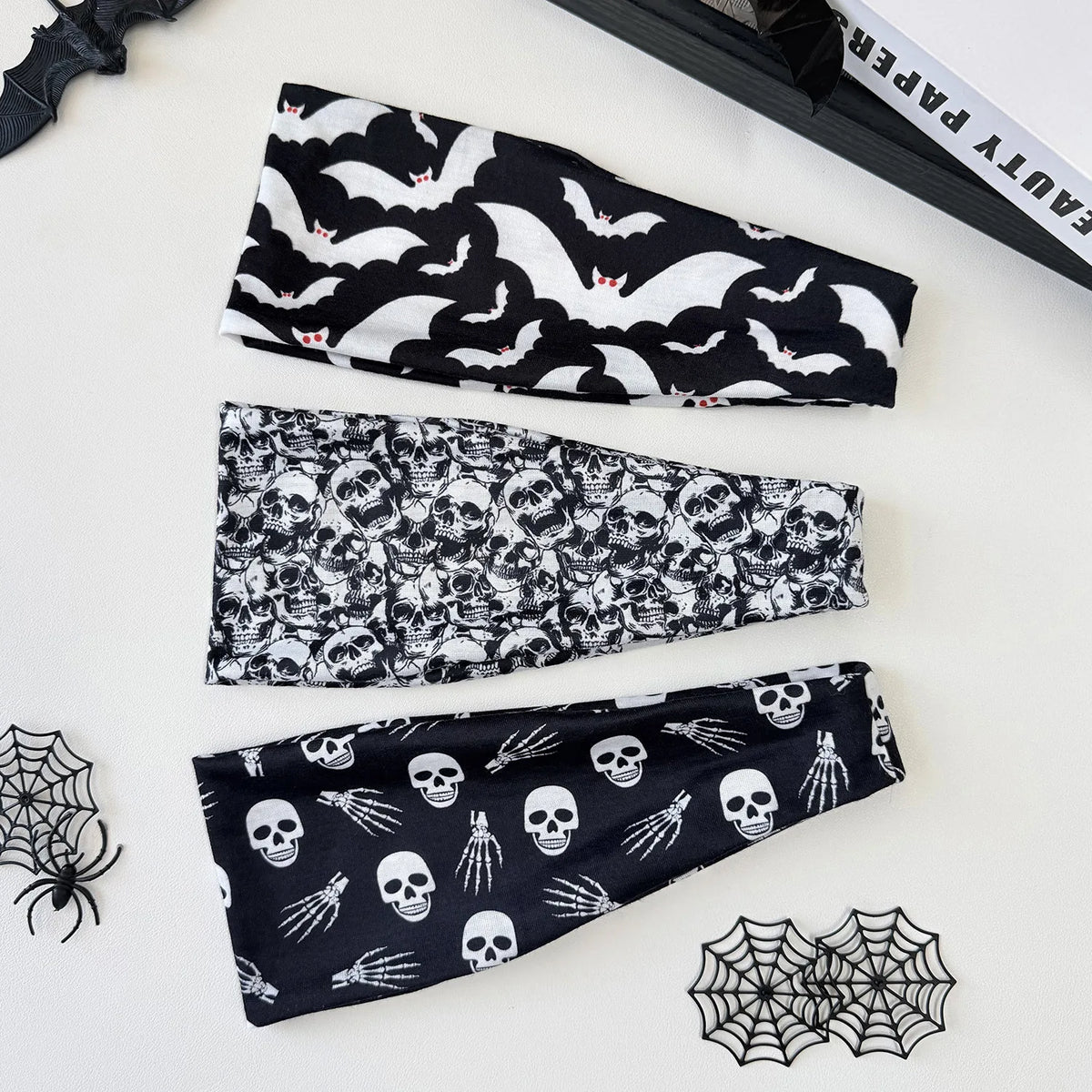 Halloween Headband Stretchy Wide Sports Hairband Skull Pumpkin Bat Print Head Wrap Halloween Party Cosplay Hair Accessories