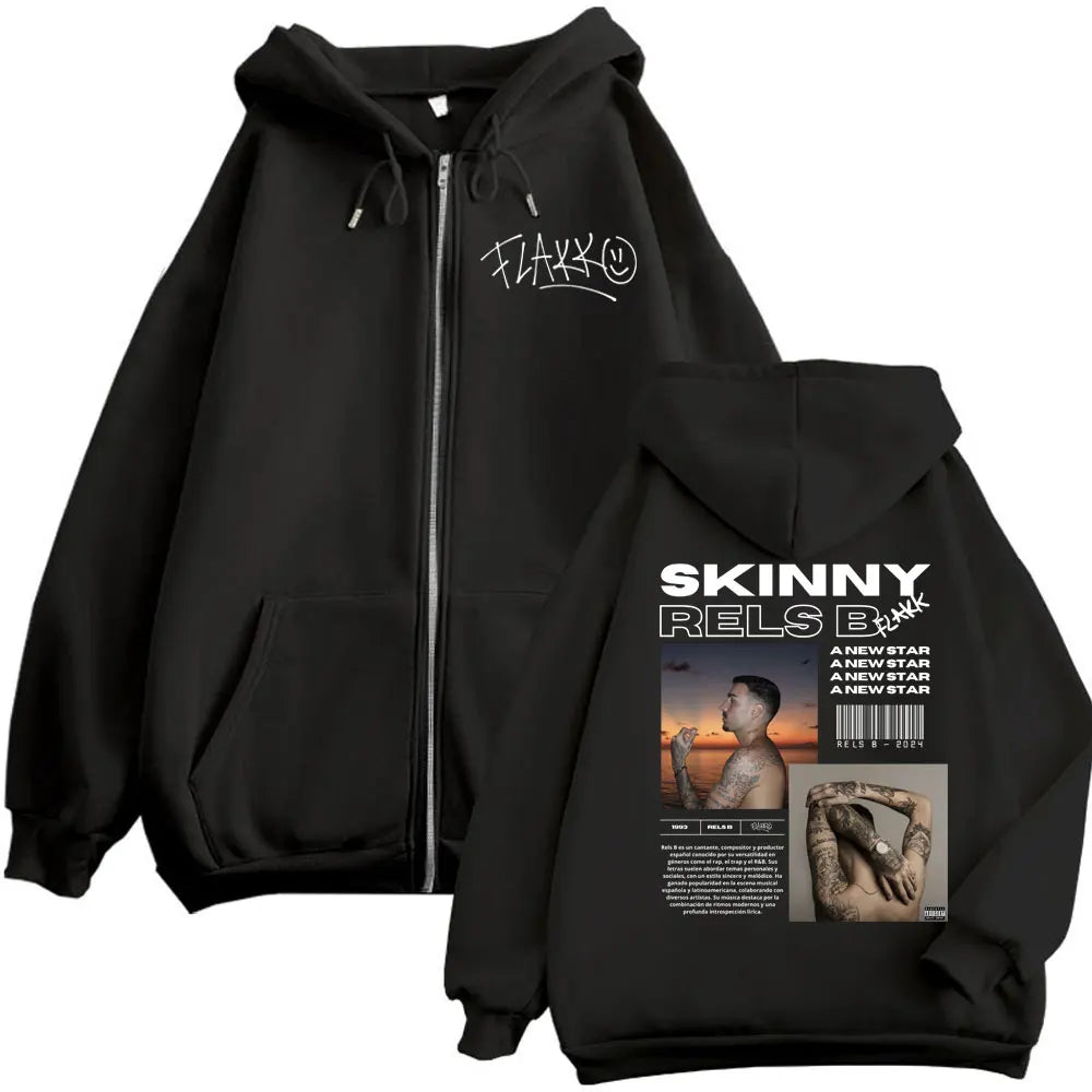 Rapper RELS B Album Poster Graphic Zipper Hoodies Men Women Hip Hop Vintage Zip Up Pullovers Fashion Casual Hooded Sweatshirts