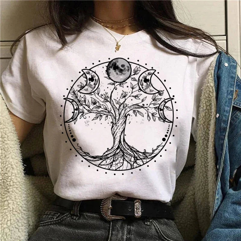 T-shirts Short Sleeve Harajuku Graphic Top Shirts Street Costume Women Cartoon Witch Magic Tshirt Halloween Print