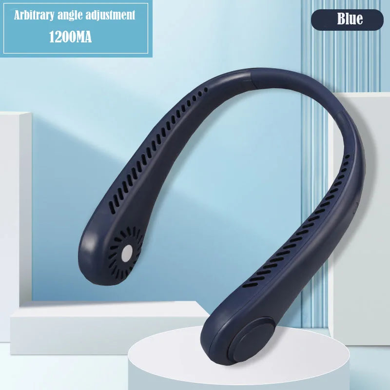 New Learless Mini Fan Hanging Neck Lazy Person Portable Turbo Sports Outdoor Silent Charging USB Soft Rubber Fan
