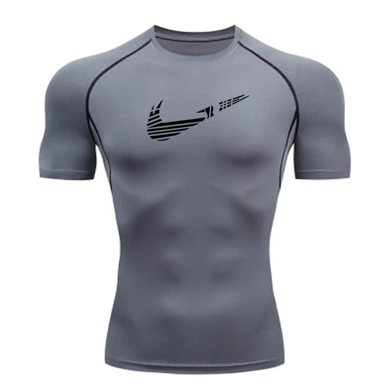 Men Compression Running T Shirt Fitness Print Tight Short Sleeve Tshirt Training Jogging Shirt Gym Sportswear Quick Dry Rashgard