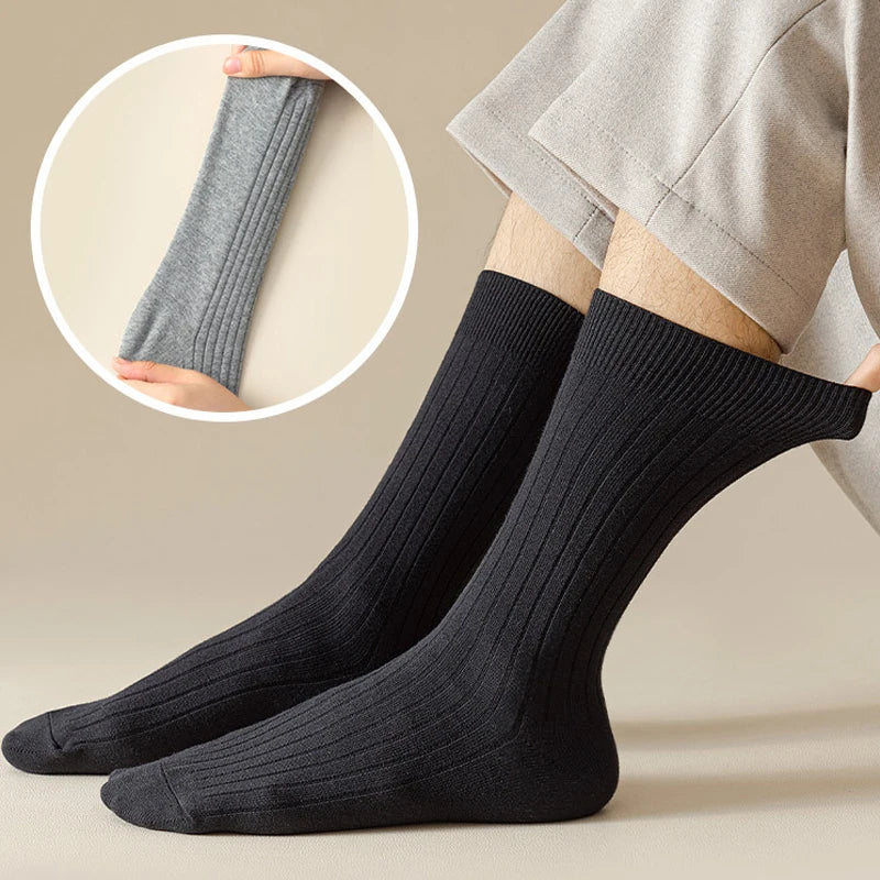 Mans Socks Long Plus Large Size Cotton Solid Striped Business Boneless Soft Breathable Sweat-Absorbing Party Dress Crew Socks