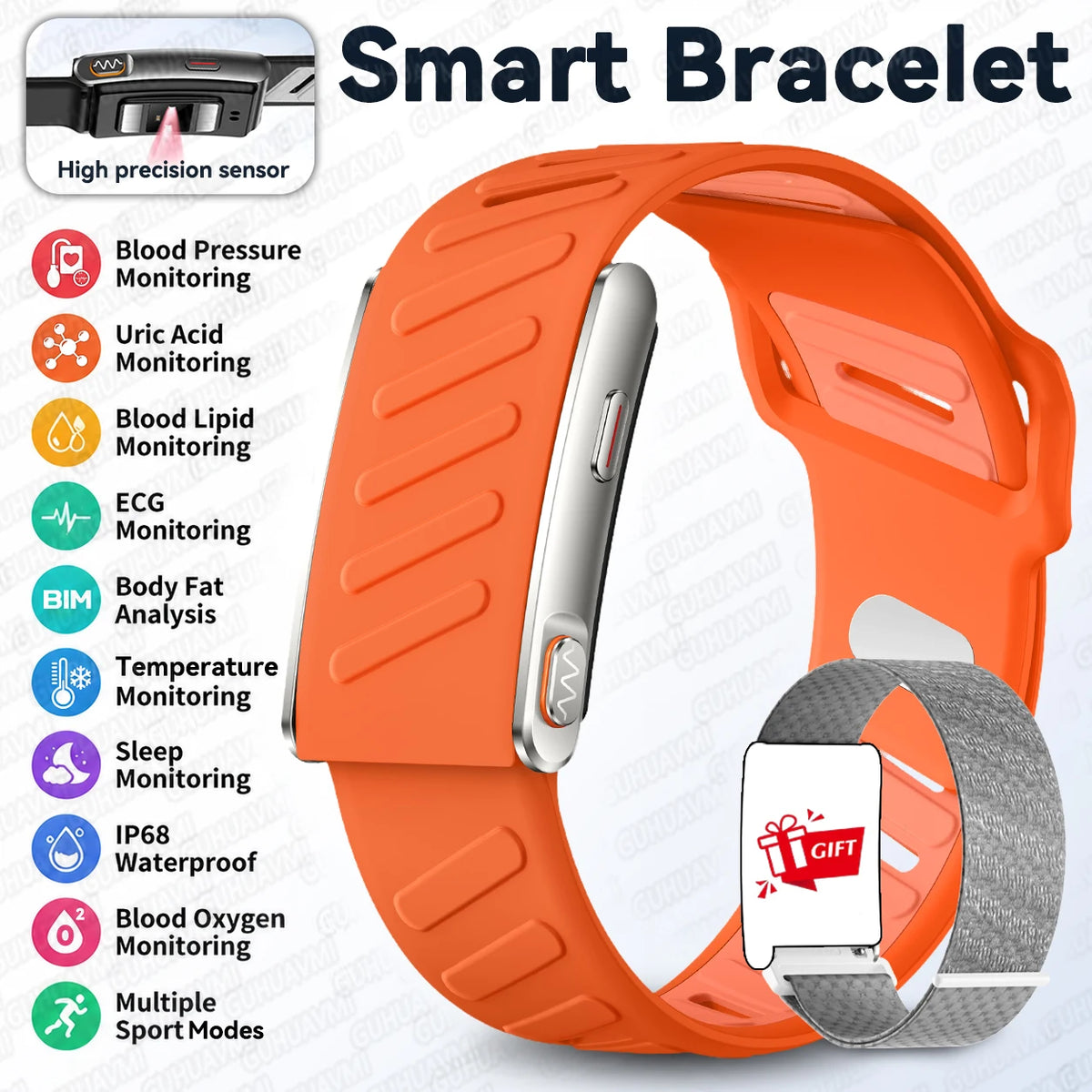 2026 Global Version Smart Wristband AI-Health Screenless Bracelet Blood Pressure ECG Uric Acid Waterproof Sports Fitness Tracker