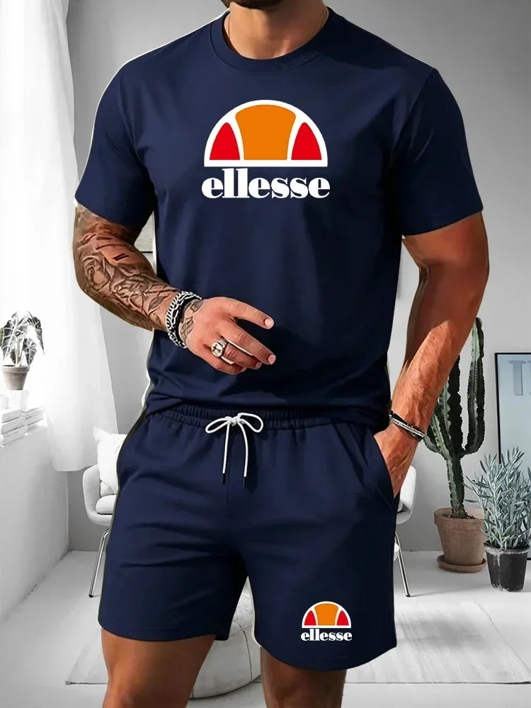 Men's Two-piece Sports Suit Round Neck Short Sleeved Shirt Shorts Set Men's Running Suit Plus Size T-shirt Men's Summer T-shirt