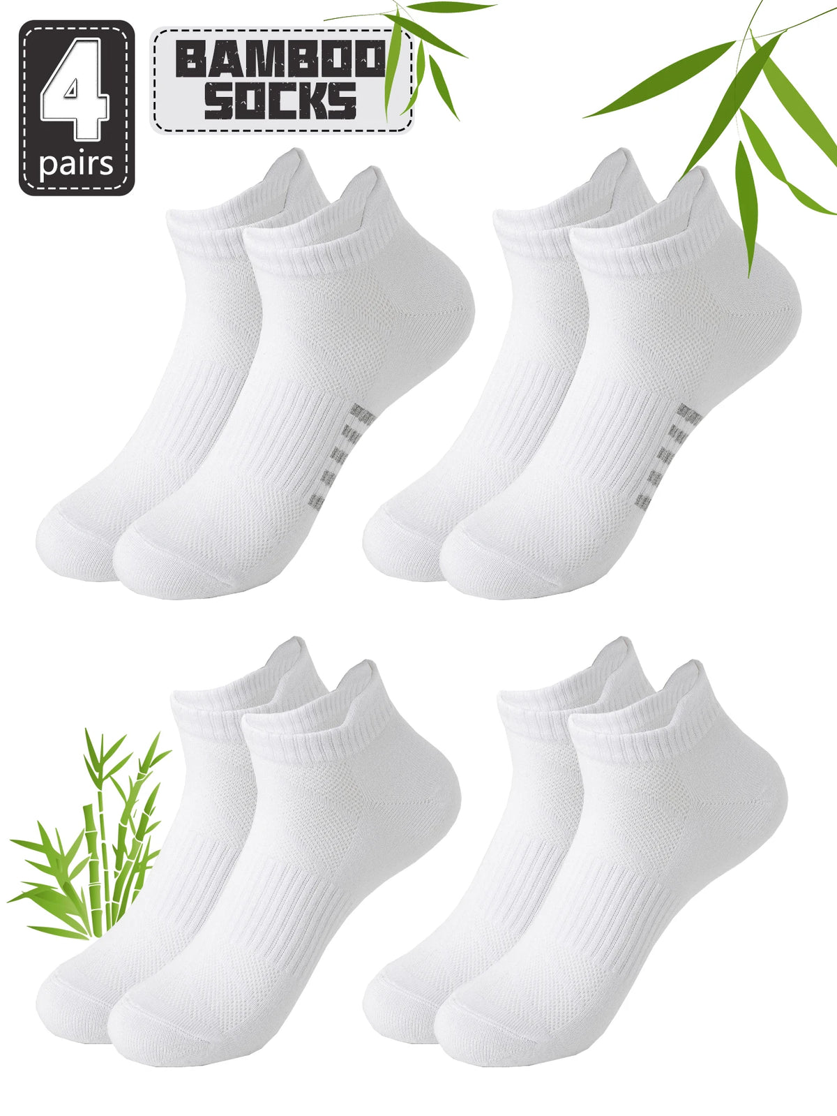 4 Pairs Women's Bamboo Fiber Short Socks Breathable Mesh Thin Summer Spring Pure Color Simple Design Casual Short Tube Socks