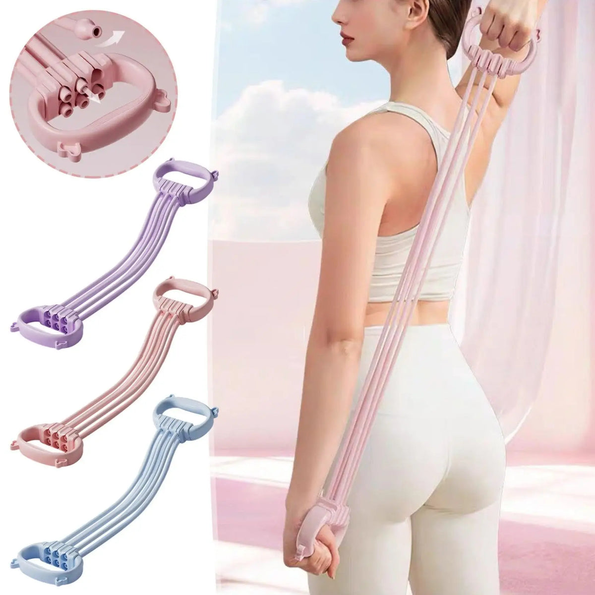 Adjustable Resistance Band, 6-Tube Exercise Band with Comfortable Handles, Multi-Functional Fitness Tensioner