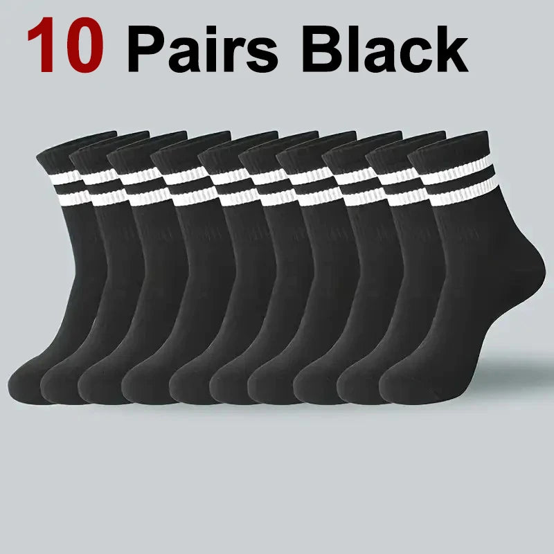 6/10/20 Pairs Neutral Striped Mid Tube Socks Sweat Absorbing Breathable Soft and Comfortable Couple Sports and Leisure Socks
