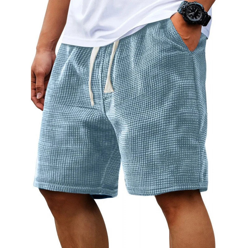 Men Waffle Plaid Casual Shorts Elastic Drawstring Loose Fit Summer Beach Walking Jogging Short PantsS-4XL