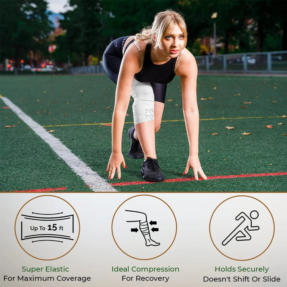 1 Roll Elastic Bandage Wrap,Stretch Compression Bandage Stretches up to 450cm for Sports, Sprains, Calf, Ankle, Foot