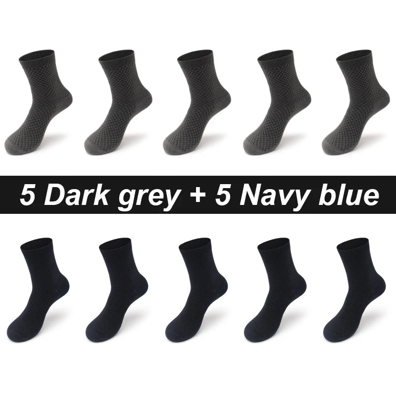 Bamboo Fiber Men's Socks 10Pairs Black Business Soft Breathable Long High Quality Autumn for New Male Sock Plus Size 39-48