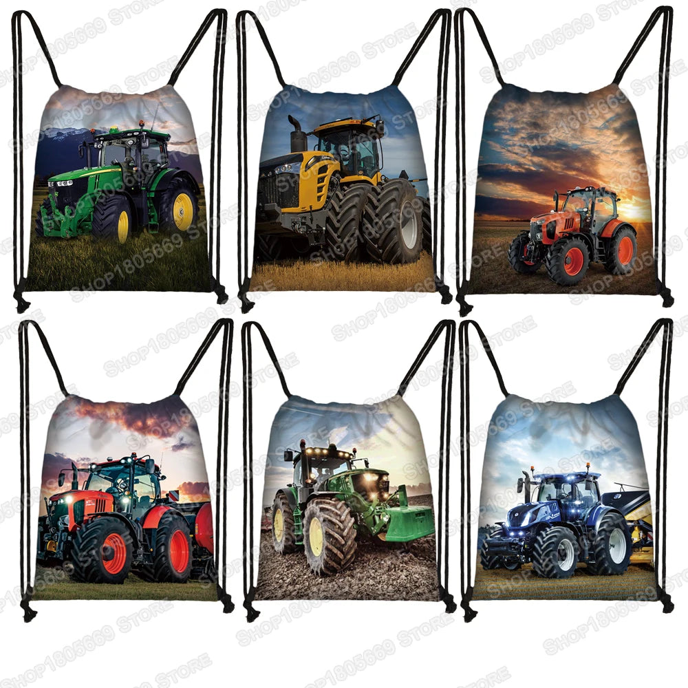 Play with Farm Tractor Print Backpack Teenager Boys Girls Rucksack Women Drawstring Bags for Travel Kids Book Bag Shoes Holder